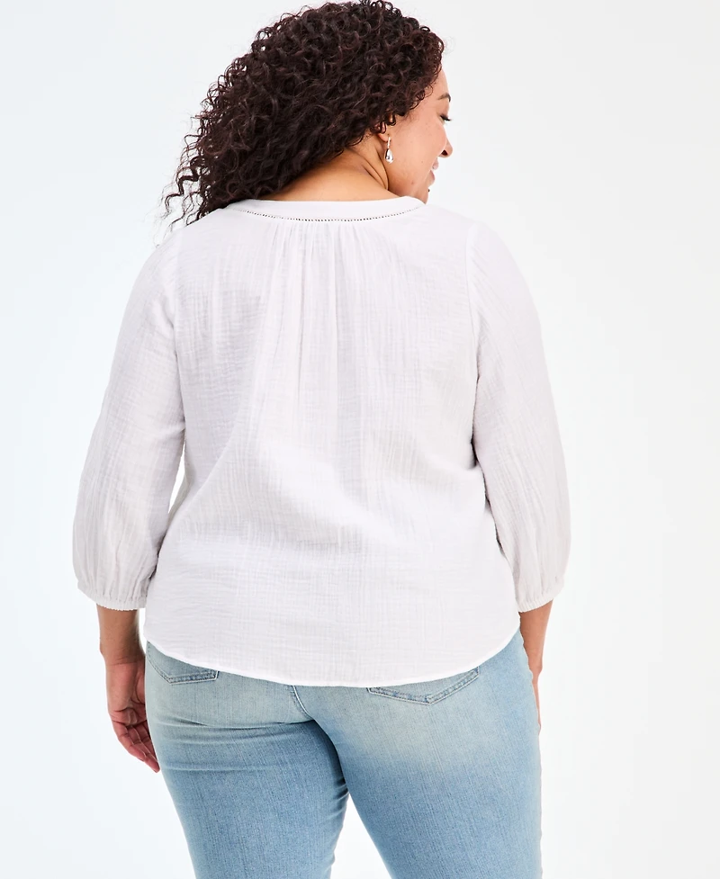 Style & Co Plus Cotton Gauze V-Neck Top, Macy's Exclusive