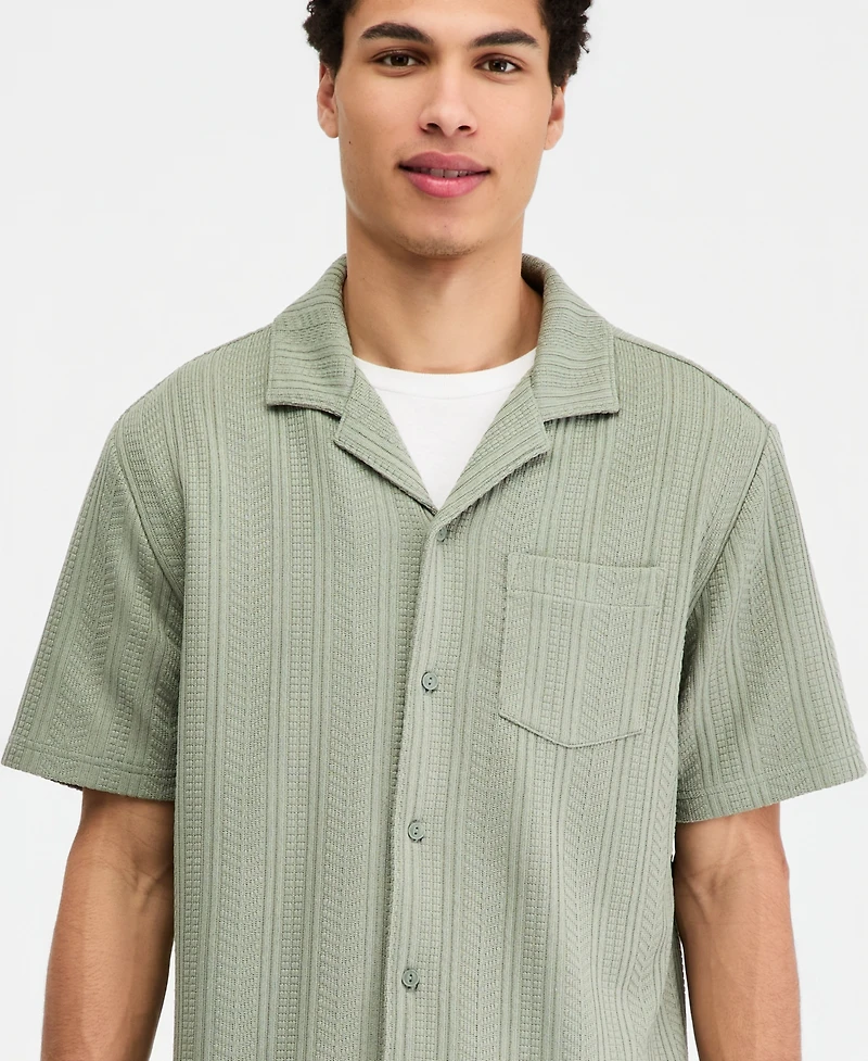 Sun + Stone Men's Textured Chevron Knit Short Sleeve Button-Front Camp Shirt, Created for Macy's