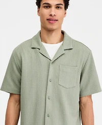 Sun + Stone Men's Textured Chevron Knit Short Sleeve Button-Front Camp Shirt, Created for Macy's