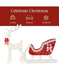 Best Choice Products Lighted Christmas 4ft Reindeer & Sleigh Outdoor Yard Decoration Set w/ 205 Led Lights, Stakes 