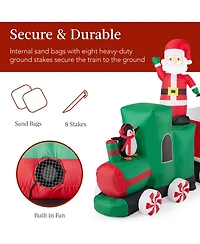 Best Choice Products 8.5 x 5ft Pre-Lit Inflatable Christmas Train & Animated Santa Claus w/ 10 Led Lights, Ground Stakes