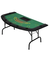 Rbied 72" Foldable Poker Table for 7 Players with Chip Tray and Cup Holders, Blue Mdf Blackjack Card Table with Padded Rails for Game Room-Rbied