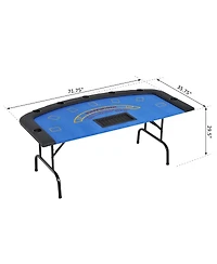 Rbied 72" Foldable Poker Table for 7 Players with Chip Tray and Cup Holders, Blue Mdf Blackjack Card Padded Rails Game Room-Rbied