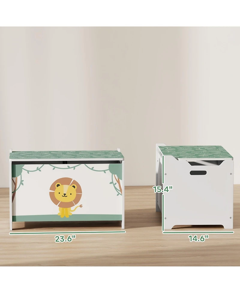 Qaba Toy Box for Kids, Chest with Lid, Safety Hinges, Handles,