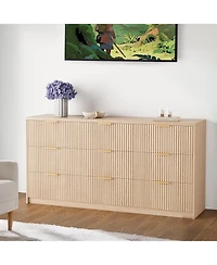 9 Drawer Fluted Dresser for Bedroom, 55" Wide Modern Chest of Drawers with Metal Handle, Fluted Wood Tv Stand, Modern Large Dresser, Natural Colo