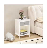 Cesicia Wooden Nightstand with Drawer and Open Shelf Silver Handle for Kids & Adults