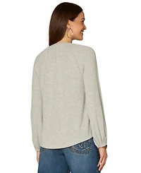 Democracy Petite Shirt Tail Knit Novelty Smocking Top