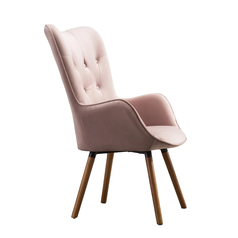 Simplie Fun Contemporary Silky Velvet Tufted Button Back Accent Chair, Mauve