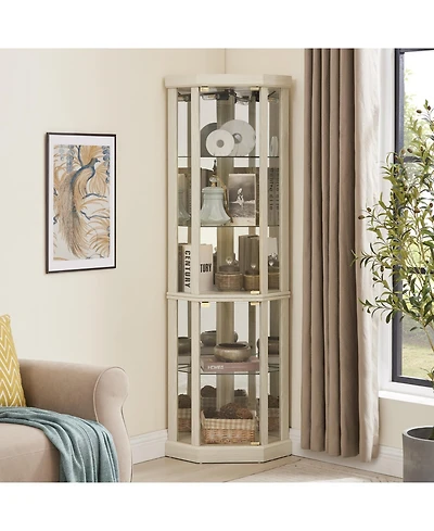 Streamdale Furniture Lighted Corner Curio Cabinet - Glass Display Case