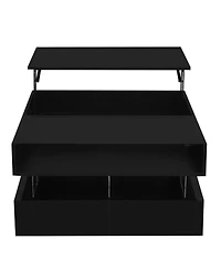 Streamdale Furniture Lift-Top Coffee Table w/ Drawers Glass Top & Led
