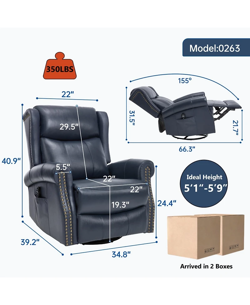 Streamdale Blue Leather Heat Massage Rocker Recliner