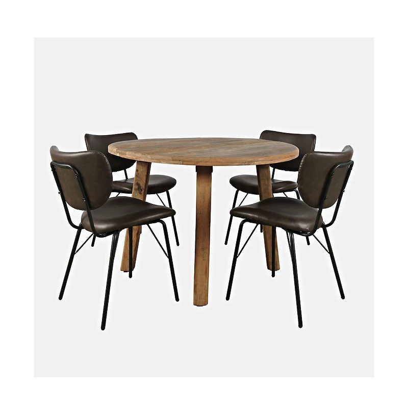 Jofran Five Piece Round Rustic Reclaimed Solid Wood Round Dining Set