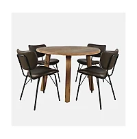 Jofran Five Piece Round Rustic Reclaimed Solid Wood Round Dining Set