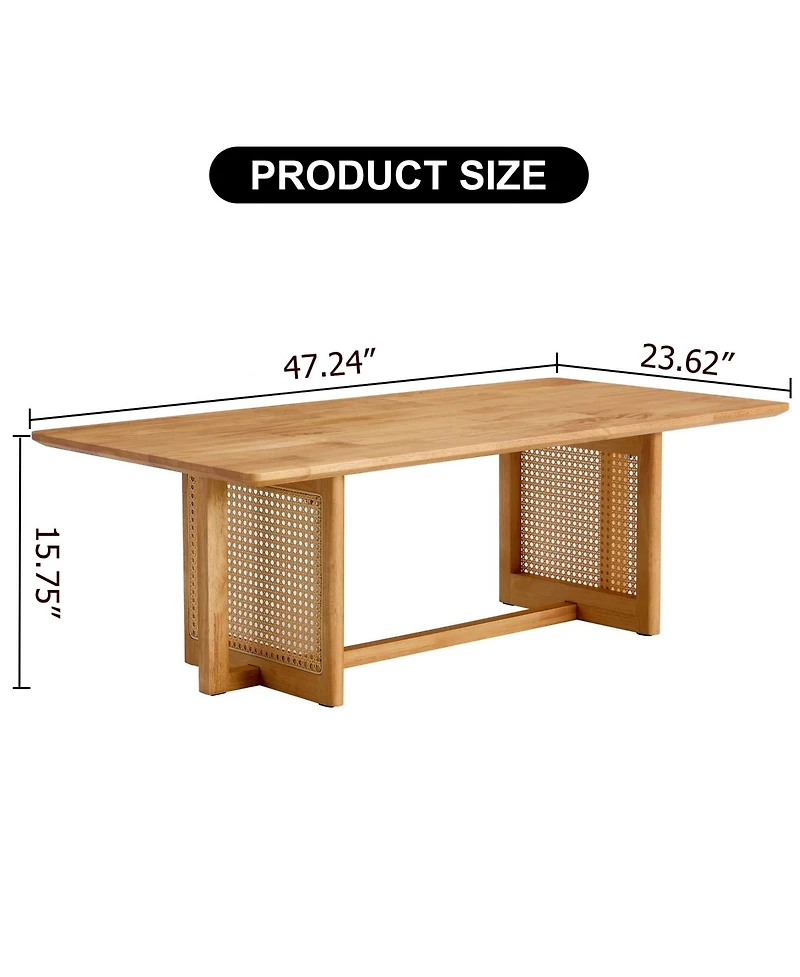 47.24" Rectangular Solid Wood Coffee Table with Imitation Rattan Design, for Living Room