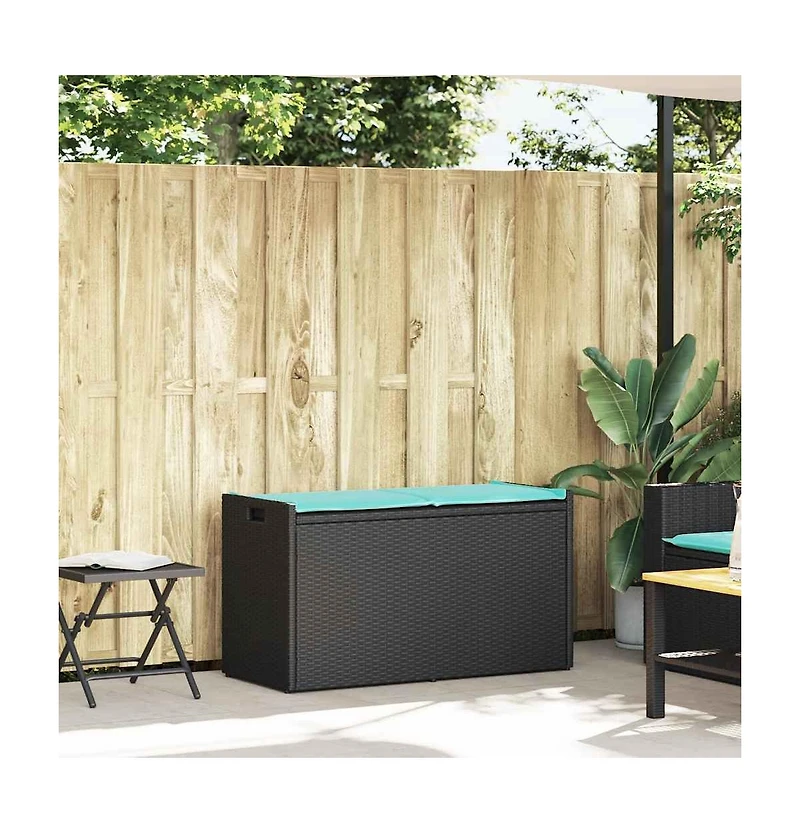 vidaXL Patio Storage Bench with Cushion Black 39.4" Poly Rattan