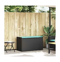 vidaXL Patio Storage Bench with Cushion Black 39.4" Poly Rattan