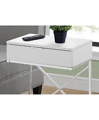 Accent Table, Side, End, Nightstand, Lamp, Storage Drawer, Living Room, Bedroom, Glossy White Laminate, Chrome Metal, Contemporary, Modern