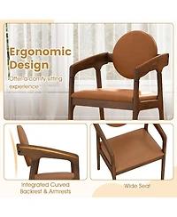 Gymax Wooden Dining Chair Set of w/Rubber Wood Frame Padded Seat & Back Armrests