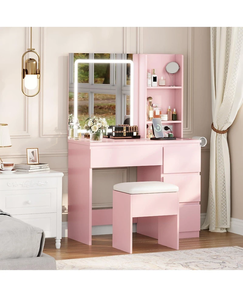 gaomon Vanity Desk with Mirror and Lights - Modern Makeup Dressing Table Outlets