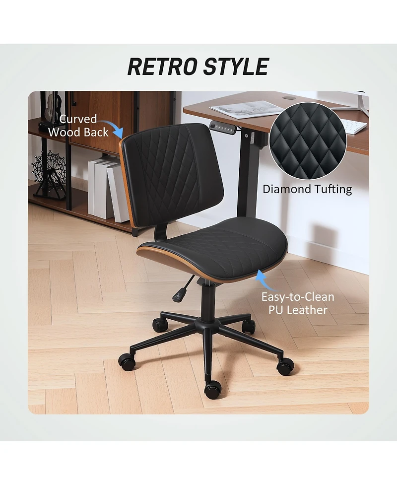 Homcom Home Office Chair No Arms with Wheels, 360 Swivel Desk Chair,