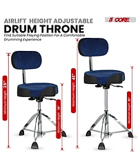 5 Core Drum Throne w Backrest 4" Padded Stool Airlift 25" Adjustable Drummer 441Lb Capacity