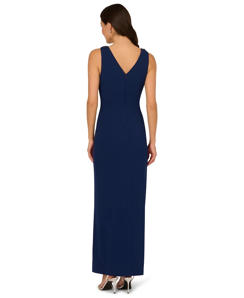 Adrianna Papell Women's Side Ruffle Column Gown