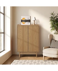 LuxenHome Oak Manufactured Wood 2-Door 31.1" W x 48.7" H Cabinet with Tray Top