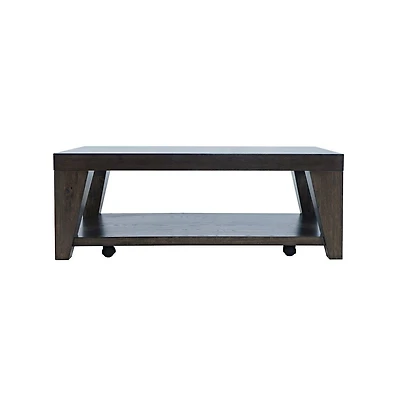 Jofran Modern Contemporary 50" Coffee Table with Storage Shelf and Hidden Casters