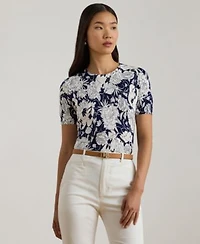 Lauren Ralph Lauren Womens Floral Short Sleeve Sweater