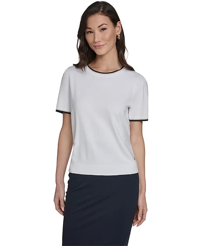 Tommy Hilfiger Women's Short-Sleeve Tipped Sweater