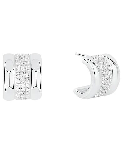And Now This Cubic Zirconia Silver Plated Huggie Hoop Earrings, Macy's Exclusive