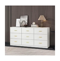 Lovmor Modern 9 Drawer Dresser Golden Handles Waterproof Bedroom Closet Storage Sturdy