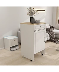 Lovmor Antique White Rolling Storage Cabinet with Adjustable Shelf and Robot Vacuum Hideaway