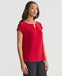 Kasper Women's Diamond-Keyhole Extended-Shoulder Blouse