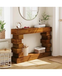 Streamdale Furniture Geometric Block Stacked Wood Console Table with Warm Natural Finish