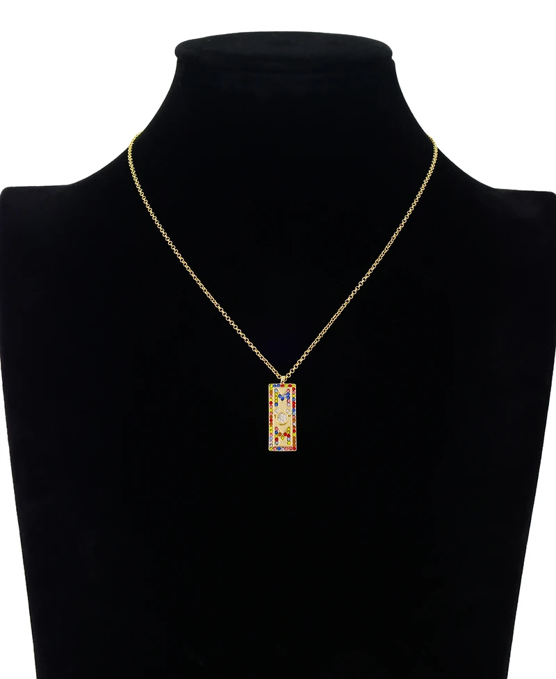 Disney Mickey Mouse "Mom" Cubic Zirconia Head Multicolor Crystal Bar Necklace