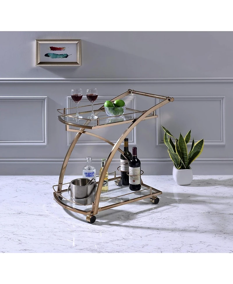 Kings Brand Furniture Gold Rolling Bar Cart with Glass Shelves & Wine Rack