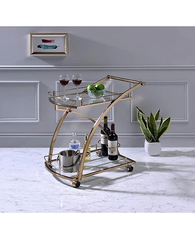 Kings Brand Furniture Gold Rolling Bar Cart with Glass Shelves & Wine Rack