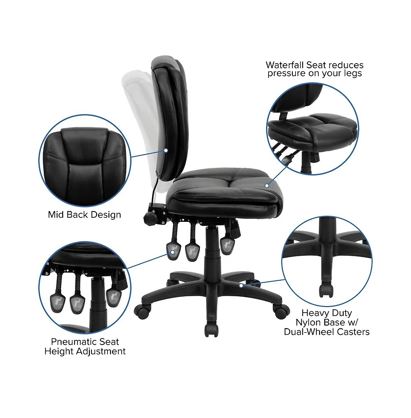 Emma+Oliver Mid-Back Ergonomic Task Office Chair with Pillow Top, Multifunction Swivel Design