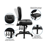 Emma+Oliver Mid-Back Ergonomic Task Office Chair with Pillow Top, Multifunction Swivel Design
