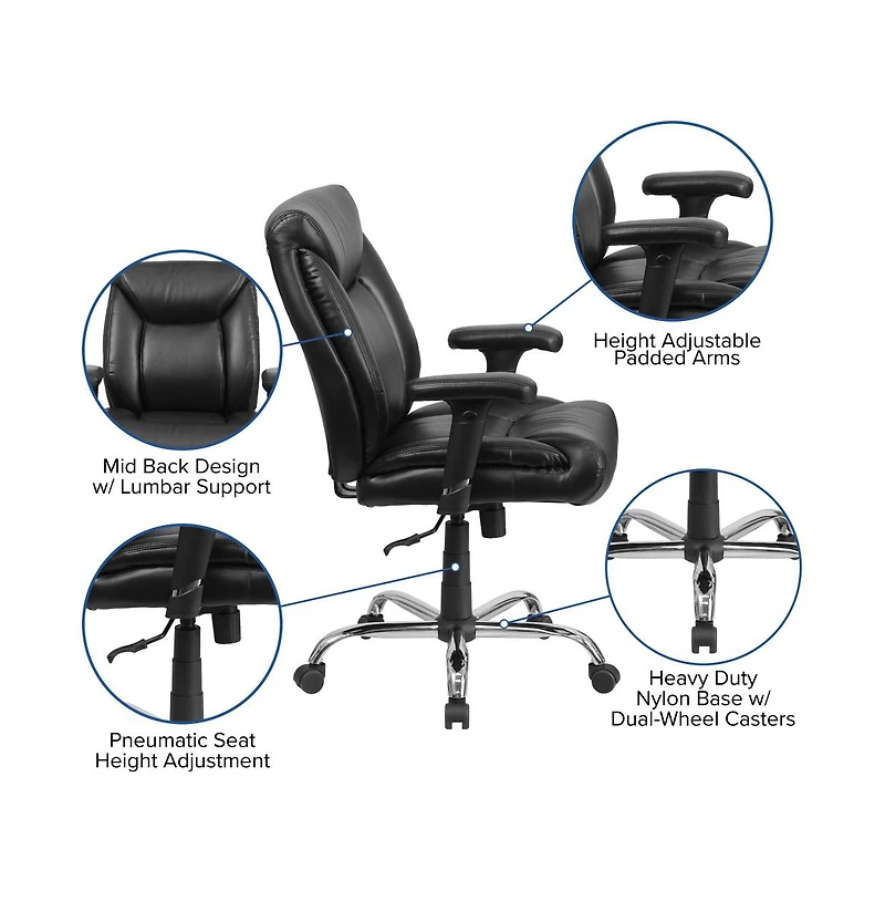 Emma+Oliver 400 lb. Big & Tall Mid-Back Deep Tufted Ergonomic Task Office Chair & Arms