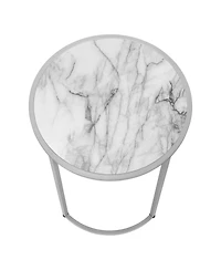 Lovmor Accent Table, Side, Round, End, Nightstand, Lamp, Living Room, Bedroom, White Marble Look Laminate, Grey Metal, Contemporary, Modern
