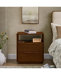 Lovmor Mid Century Nightstand 2 Drawers Usb Outlet Louver Wood Bedside End Table