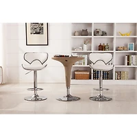 Upholstery Airlift Adjustable Swivel Barstool with Chrome Base, Set of 2, White
