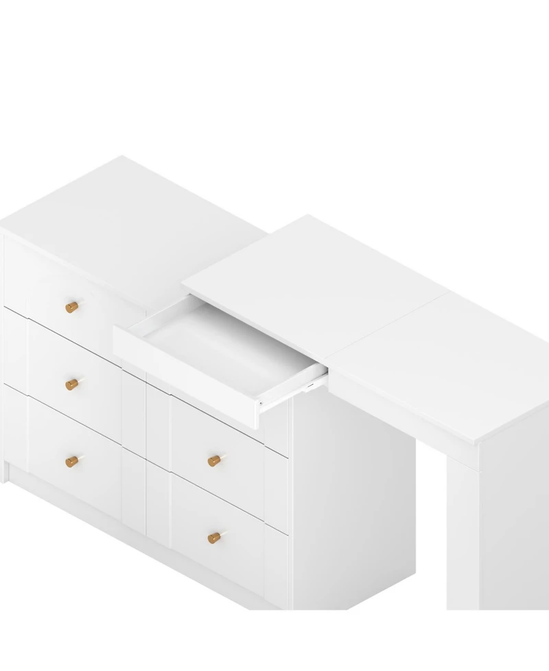 Streamdale Furniture Vanity Desk with Mirror, Lights, Flip-Top, 7 Drawers, 9 Compartments, 3 Shelves, Walnut