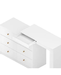 Streamdale Furniture Vanity Desk with Mirror, Lights, Flip-Top, 7 Drawers, 9 Compartments, 3 Shelves, Walnut