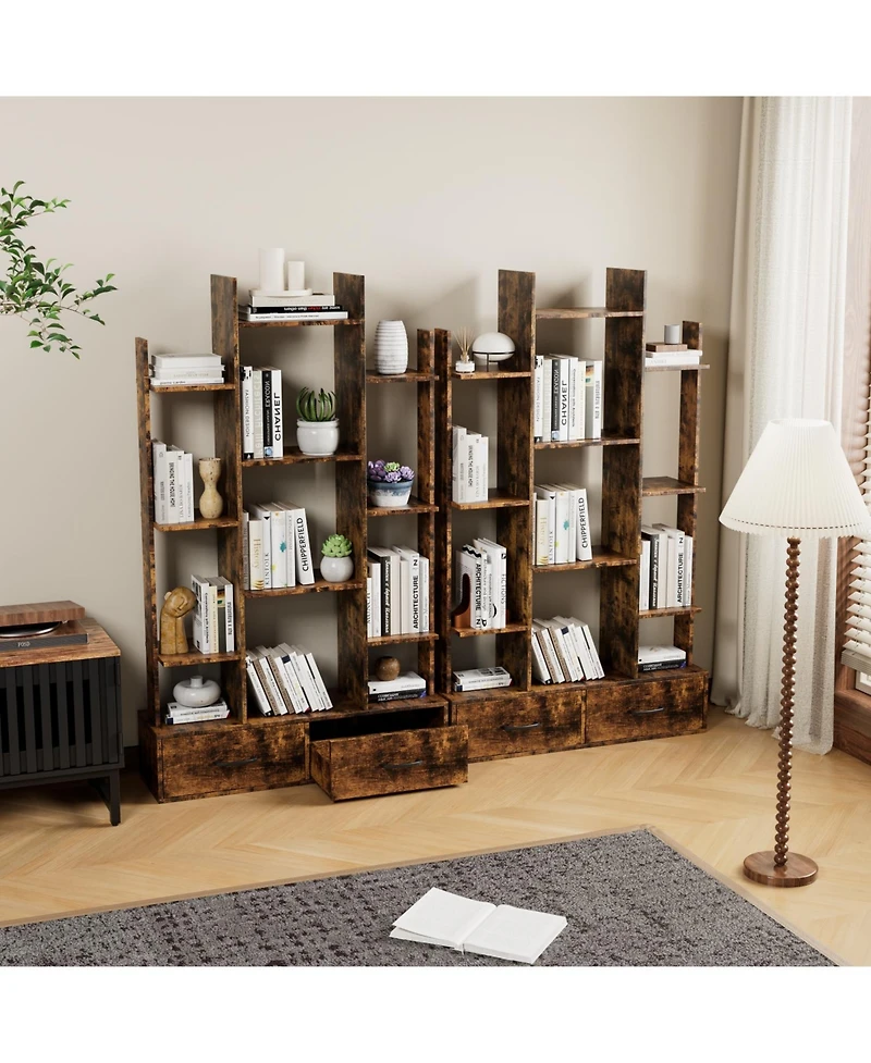 Streamdale Furniture Industrial Bookshelf with 2 Drawers & 12 Shelves