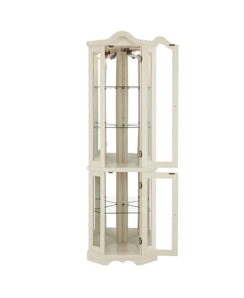 Streamdale Furniture Streamdale Lighted Corner Curio Cabinet with Glass Doors & Shelves - White