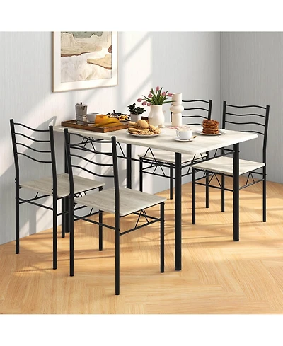 Costway 5 Piece Dining Table Set 29.5" with 4 Chairs Wood Metal Kitchen Breakfast Furniture