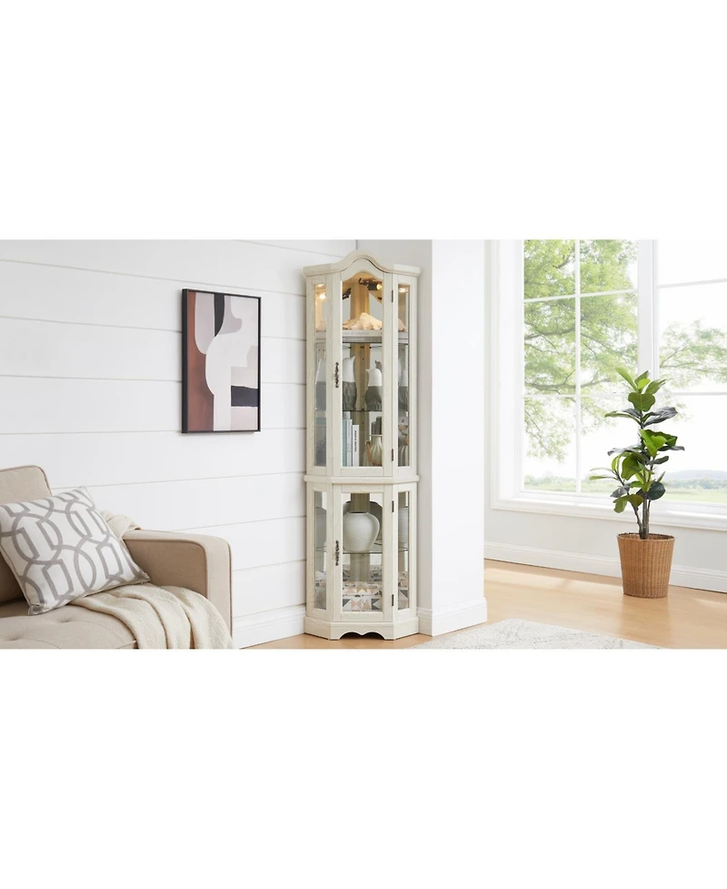 Streamdale Furniture Lighted Corner Curio Cabinet - Tempered Glass - White